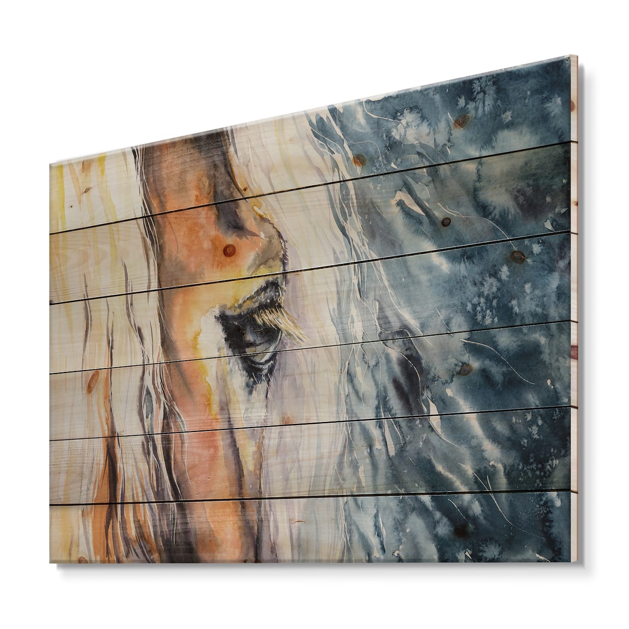 Designart - Close-Up of A Beautiful Horses Eye II - Farmhouse Print on Natural Pine Wood
